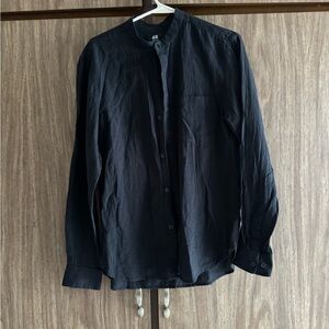 H&M Black Button-Down Mandarin Collar Shirt